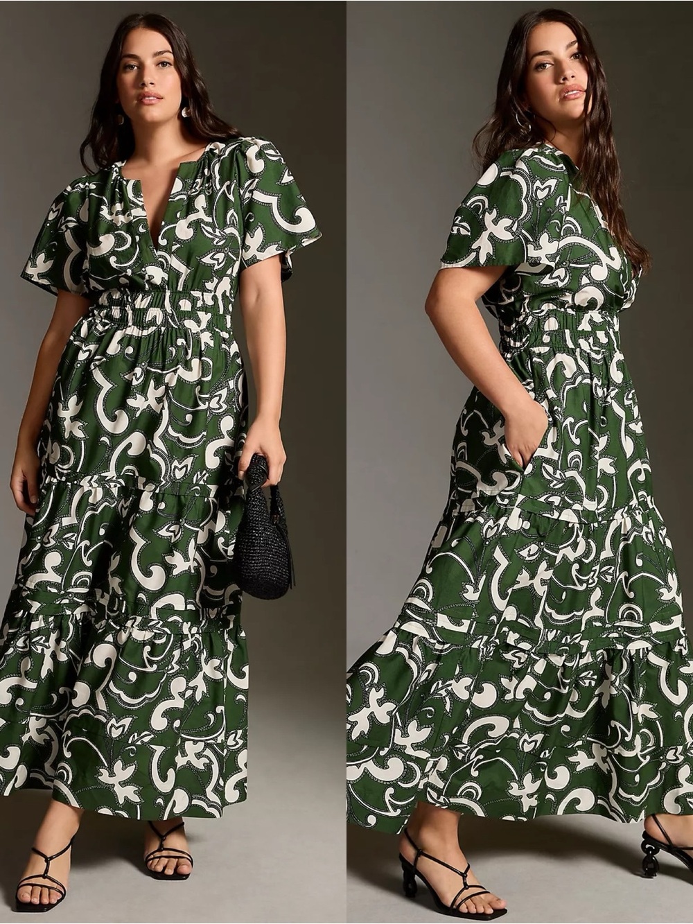 Anthropologie | NWOT Somerset Tiered Maxi Dress in Hunter Dark Green Paisley M